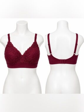 Auden Burgundy Lace Lightly Lined Bralette 3X Plus Size Wireless
